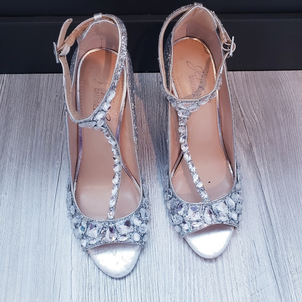 Badgley Mischka Conroy T Strap Sparkly Heels